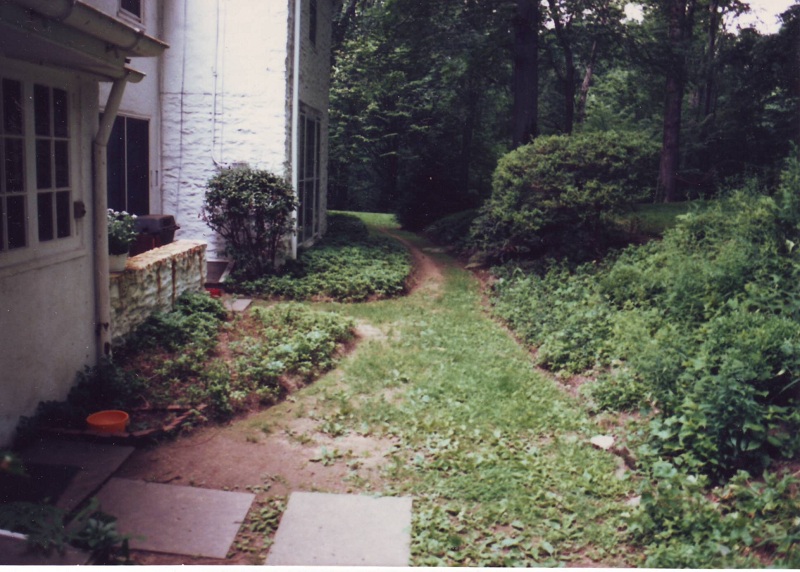 Landscaping Ideas - Flagstone Courtyard and Hillside Planting in Gladwyne - Before
